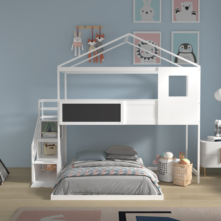 Harper Orchard Twin over Full LShaped Bunk Beds with Shelves by Harper